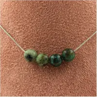 Bijoux Pierres et Minéraux. Collier 4 perles Turquoise Africaine 8 mm Chaine en acier inoxydable Collier femmes, hommes. Taille personnali