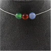 Bijoux Pierres et Minéraux. Collier 3 perles Agate multicolore 8 mm. Chaine en acier inoxydable Collier femmes, hommes. Taille personnalis