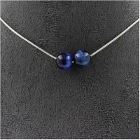 Bijoux Pierres et Minéraux. Collier 2 perles Oeil de Tigre Bleu 8 mm. Chaine en acier inoxydable Collier femmes, hommes. Taille personnali