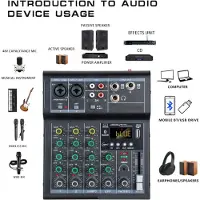 Typecat Console de mixage DJ numérique professionnelle 4 canaux audio avec port USB, prise en charge de la connexion Bluetooth et lecture, noir