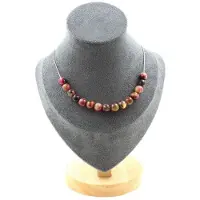 Bijoux Pierres et Minéraux. Collier 15 perles Oeil de Tigre Fuschia Bicolore 8 mm. Chaine en acier Collier femmes, hommes. Taille personna