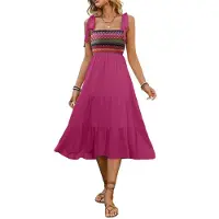 Torribaly Robe d'été sans manches pour femme, haut en tricot côtelé et jupe en polyester avec poches, rose rouge, taille XL