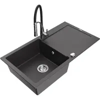 Mexen Leo évier 1 bac en granit avec égouttoir et mitigeur Aster, noir moucheté - 6501-76-73450-07