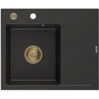 Mexen Ben Evier en granit à 1 niveau avec égouttoir à gauche 600 x 500 mm, noir/or métallisé, siphon doré - 6522605000-75-G