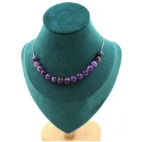 Bijoux Pierres et Minéraux. Collier 15 perles Améthyste 8 mm. Chaine en acier inoxydable Collier femmes, hommes. Taille personnalisable.