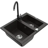 Mexen Évier Carlos en granit 1,5 avec mitigeur Telma, noir/doré métallisé (6518-75-670200-70)