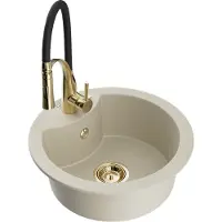Mexen Diego évier 1 bac en granit avec mitigeur Aster, Beige - 6512-69-73450-57-G