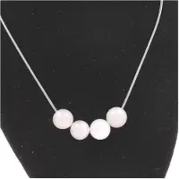 Bijoux Pierres et Minéraux. Collier 4 perles Quartz rose 8 mm Chaine en acier inoxydable.