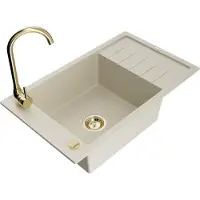 Mexen Elias 1 bac en granit avec égouttoir et mitigeur Telma, Beige - 6511-69-670200-50
