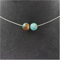 Bijoux Pierres et Minéraux. Collier 2 perles Jaspe bleu orange 8 mm. Chaine en acier inoxydable Collier femmes, hommes. Taille personnalis