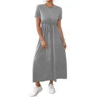 Semoic Robes longues décontractées à manches courtes pour femmes