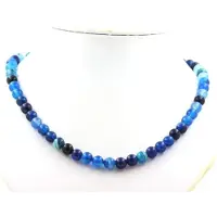 Bijoux Pierres et Minéraux. Collier perles Agate rubanée bleu 8 mm Chaine en acier inoxydable.