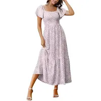 Semoic Robe d'été décontractée à col carré et manches flottantes pour femmes