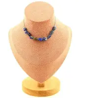 Bijoux Pierres et Minéraux. Collier 10 perles Lapis Lazuli du Pakistan. Chaine en acier inoxydable Collier femmes, hommes. Taille personna