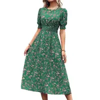 Semoic Robes fleuries en mousseline de soie pour femmes, style bohème décontracté pour l'été