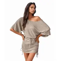 Semoic Robes pour femmes, couleur unie, cordon de serrage latéral, manches chauve-souris