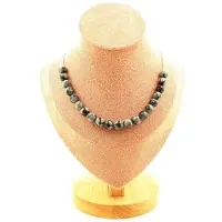 Bijoux Pierres et Minéraux. Collier 20 perles Obsidienne flocon de neige 8 mm. Chaine en acier Collier femmes, hommes. Taille personnalisa