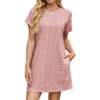Semoic Robes décontractées pour femmes à volants, manches courtes, coupe droite en V