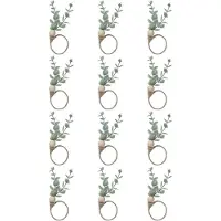 Semoic Lot de 12 ronds de serviette rustiques en bois d'eucalyptus, style bohème, avec perles et feuilles