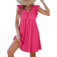 Semoic Robe cardigan à manches courtes et col en V avec bordure en dentelle Rose
