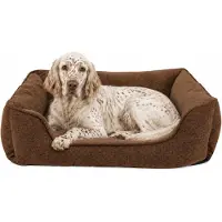 Lionto Canapé pour chiens, lit moderne pour chiens avec dessous antidérapant, housse amovible & intérieur en peluche, 90x75 cm, marron