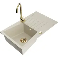 Mexen Cesar évier en granit 1 bac avec égouttoir et mitigeur Telma, Beige - 6514-69-670200-50