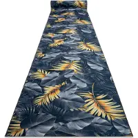 Rugsx TAPIS DE COULOIR antidérapant LOTUS FERNS 45270 Feuilles gris / L'or lavable 60cm 60x350 cm
