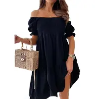 Semoic Robe d'été à manches lanternes et épaules dénudées pour femme