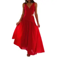 Semoic Robe de soirée d'été longue et froncée à taille basse pour femme