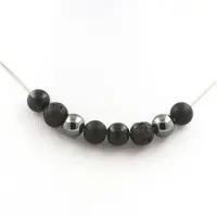 Bijoux Pierres et Minéraux. Collier perles Hématite + Lave + Onyx noir mat + Obsidienne noire 8 mm Chaine en acier inoxydable.