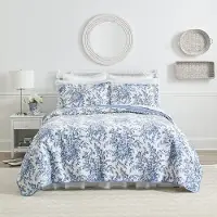 Laura Ashley Quilt Set Reversible Cotton Liberte avec dcoration de maison lgre assortie pour toutes les saisons Twin Bedford Delft Blue 3 Coun