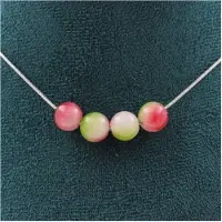 Bijoux Pierres et Minéraux. Collier 4 perles Tourmaline melon d'eau 8 mm Chaine en acier Collier femmes, hommes. Taille personnalisable.