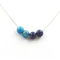 Bijoux Pierres et Minéraux. Collier perles Sodalite + Apatite 8 mm Chaine en acier inoxydable.