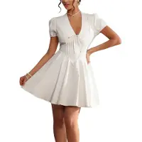 Semoic Robe femme printemps-été 2025, col V bouffant
