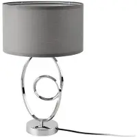 Helloshop26 Lampe de table - - E14 - Métal chrome - Abat-jour polyester gris - 50 cm