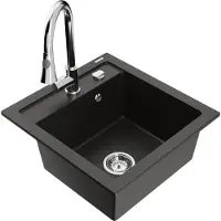 Mexen Vito 1 bac en granit avec mitigeur Elia, Noir/métal doré - 6503-75-670101-00