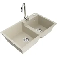Mexen Tomas évier en granit 2 cuves avec mitigeur Telma, Beige - 6516-69-670200-00
