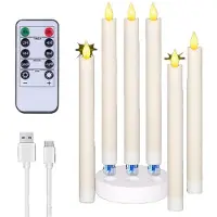Melitt 6 Bougies LED Coniques Rechargeables Sans Flamme avec Station de Charge et Télécommande, Flamme Vacillante 3D