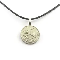 Bijoux Pierres et Minéraux. Collier pièce de monnaie Belgique 1 franc - Baudouin Ier. Cordon noir.