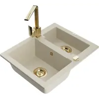 Mexen Carlos évier en granit 1,5 bac avec mitigeur Rita, Beige - 6518-69-670300-50