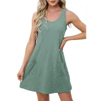 Typecat Robe sans manches à col en V et poches pour femme, verte, taille L