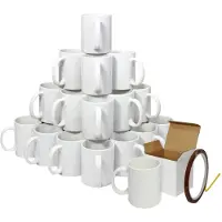 MonsterShop Lot de 32 Tasses de Sublimation 325 ml Vierge, Boîtes & Ruban Thermorésistant