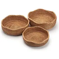 Melitt Paniers à Pain en Rotin Ronds Tressés, Fruits, Porte-Clés, Empilables pour le Stockage, les Collations, Légumes, Lot de 3 Naturels