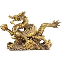 Exogio Statue de dragon chinois Feng Shui en laiton, sculpture décorative pour la maison, le bureau, pour la richesse et le succès, cadeaux porte-bonheur