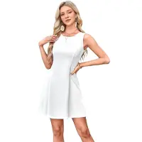 Jojomino Mini-robe de soirée sans manches à col ras du cou, blanche, taille S