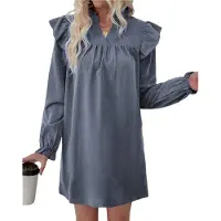 Semoic Robe à manches longues pour femme avec col montant ample