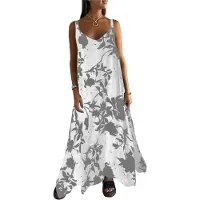 Semoic Robes d'été pour femmes à bretelles spaghetti sans manches en V