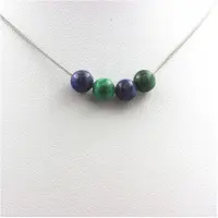 Bijoux Pierres et Minéraux. Collier 4 perles Azurite Chrysocolle 8 mm. Chaine en acier inoxydable. Collier femmes, hommes. Taille personna
