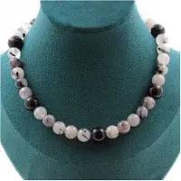Bijoux Pierres et Minéraux. Collier perles Quartz rutile noir 8 mm + Agate noire 10 mm. Chaine en Collier femmes, hommes. Taille personnal