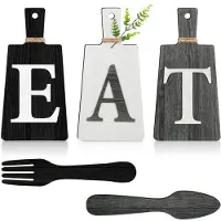 Typecat Planche à découper, ensemble de panneaux « manger » à suspendre, décoration murale, fourchette et cuillère de cuisine, B